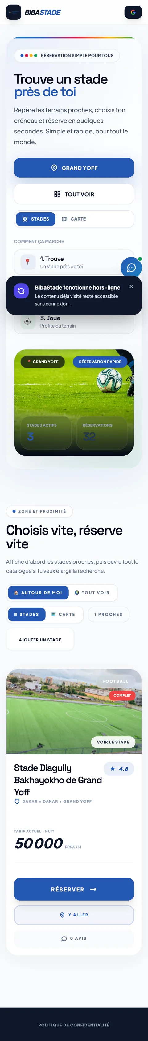 Application BibaStade, aperçu